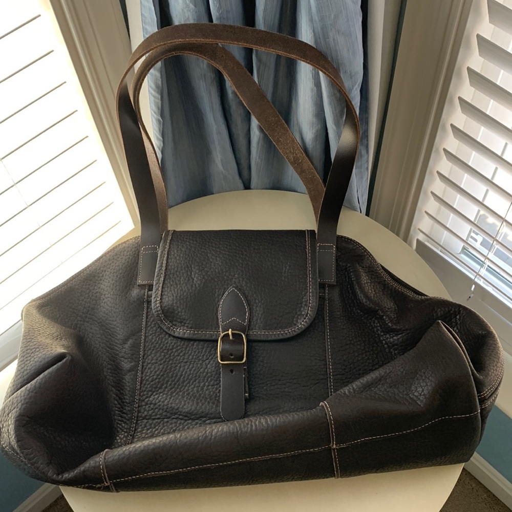 Dark brown leather duffel bag